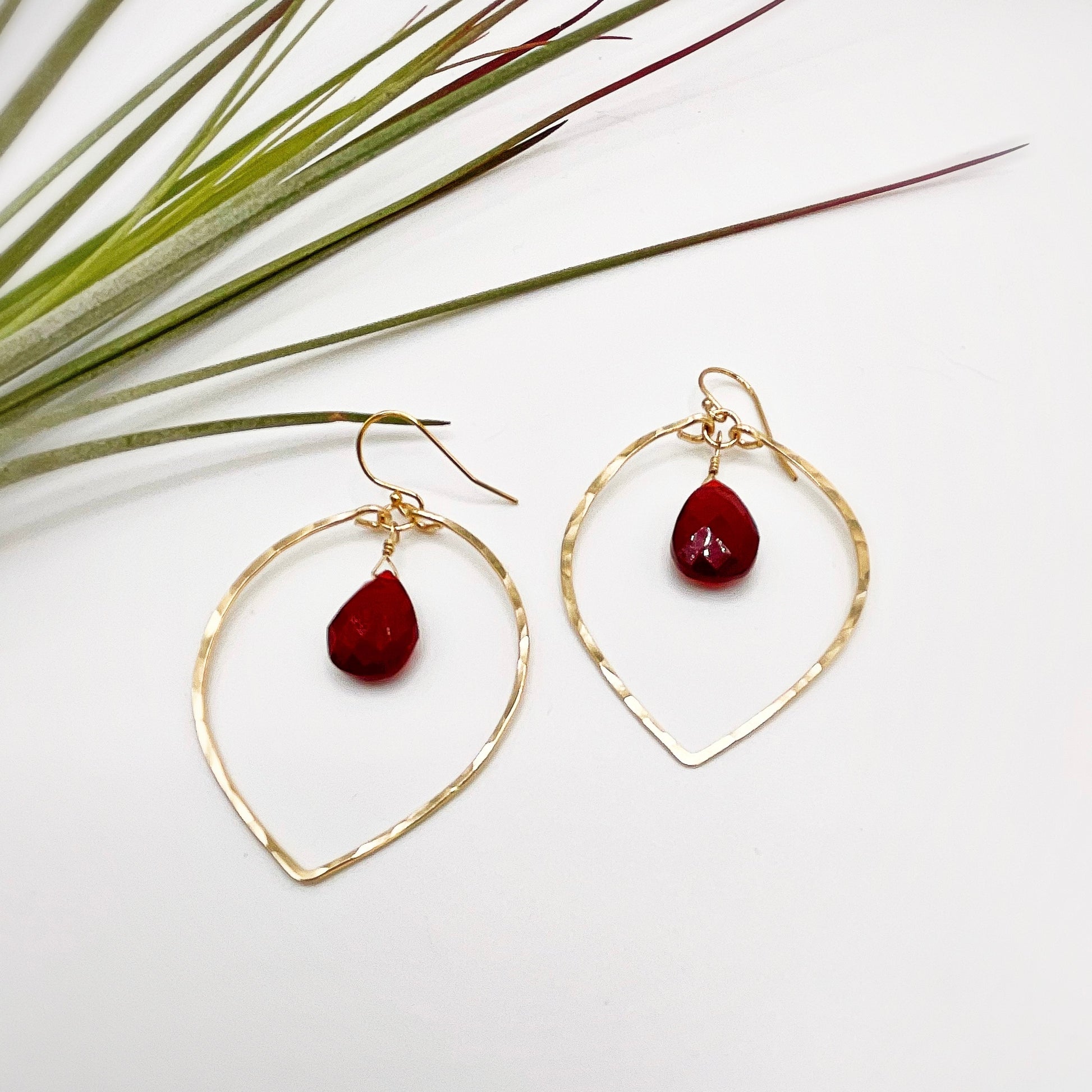 Red Quartz Lotus Hoops - Blue Sky Feathers