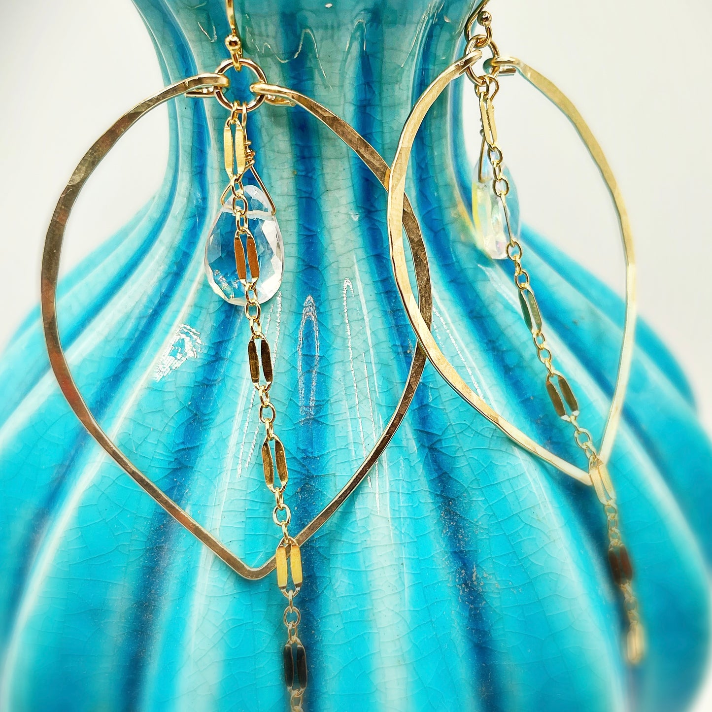 Sparkle Sunrise Leaf Hoops - Blue Sky Feathers