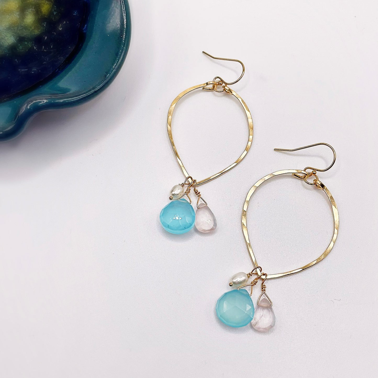 Blue Sky Leaf Hoops - Blue Sky Feathers