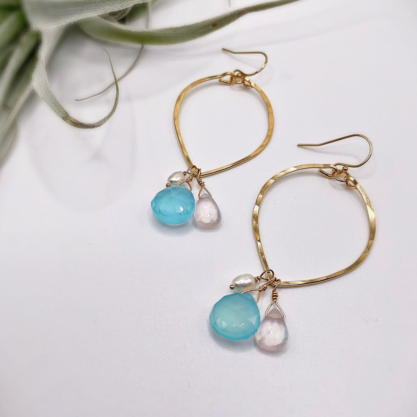 Blue Sky Leaf Hoops - Blue Sky Feathers
