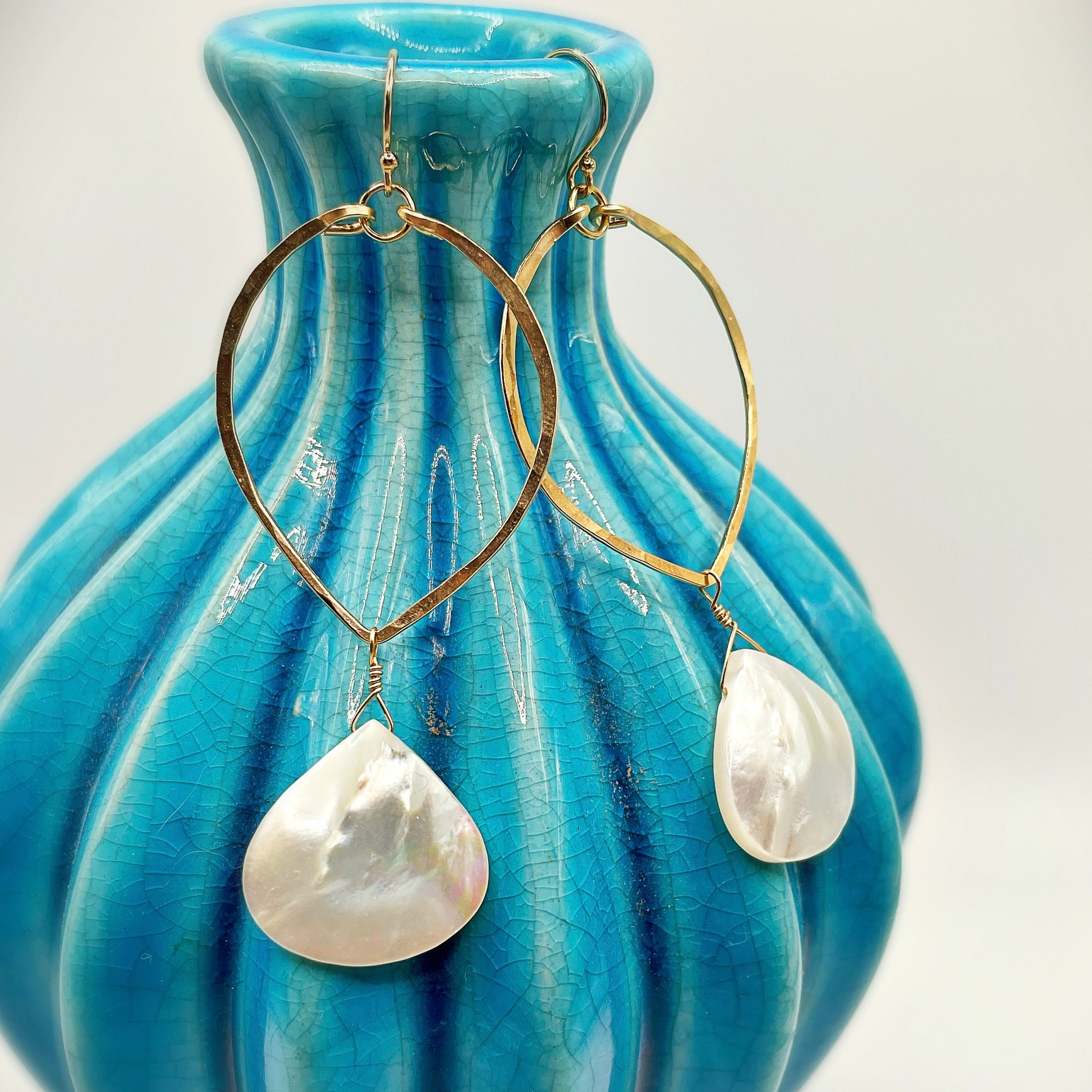 Mermaid Leaf Hoops - Blue Sky Feathers