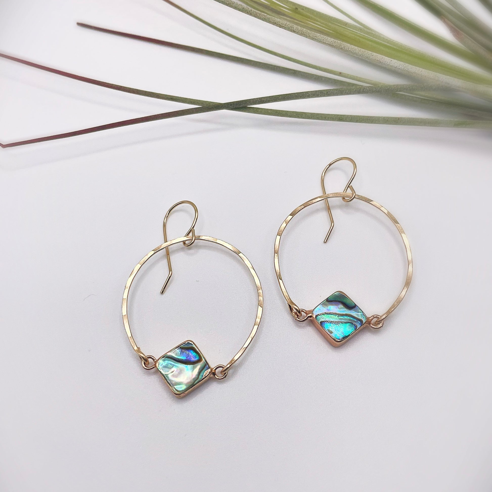Beach Babe Abalone Small Hoops - Blue Sky Feathers