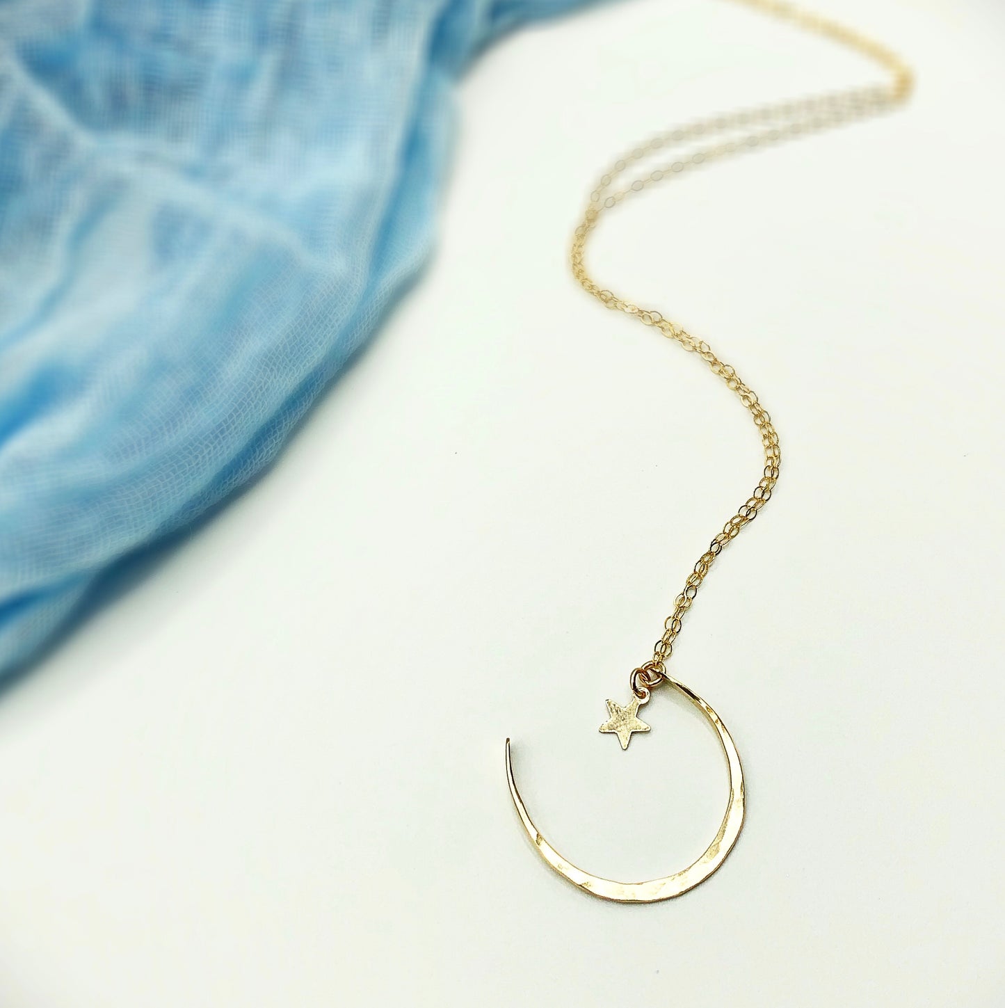 Crescent Moon and Star Necklace - Blue Sky Feathers