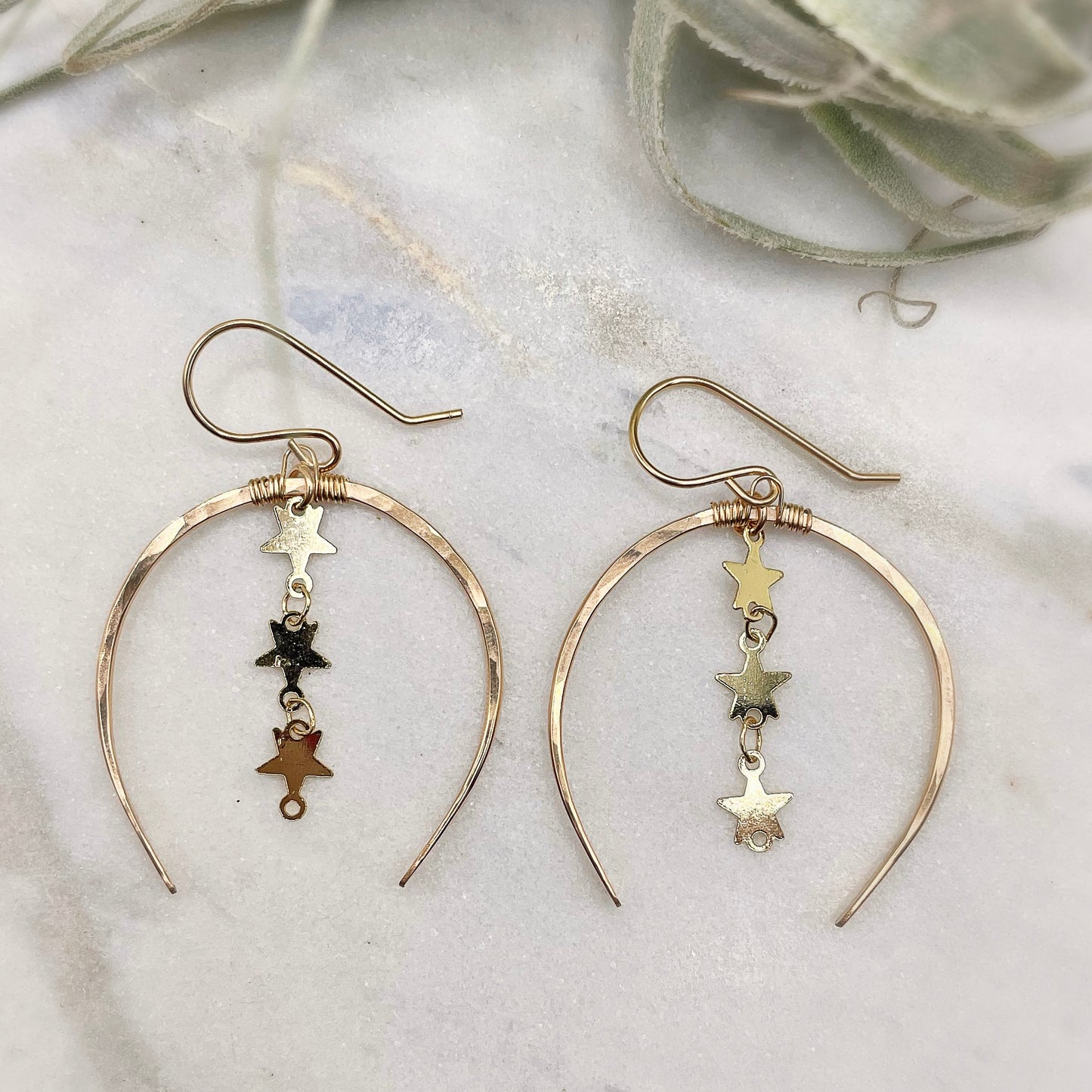 Starry Night Gold Luna Hoops - Blue Sky Feathers