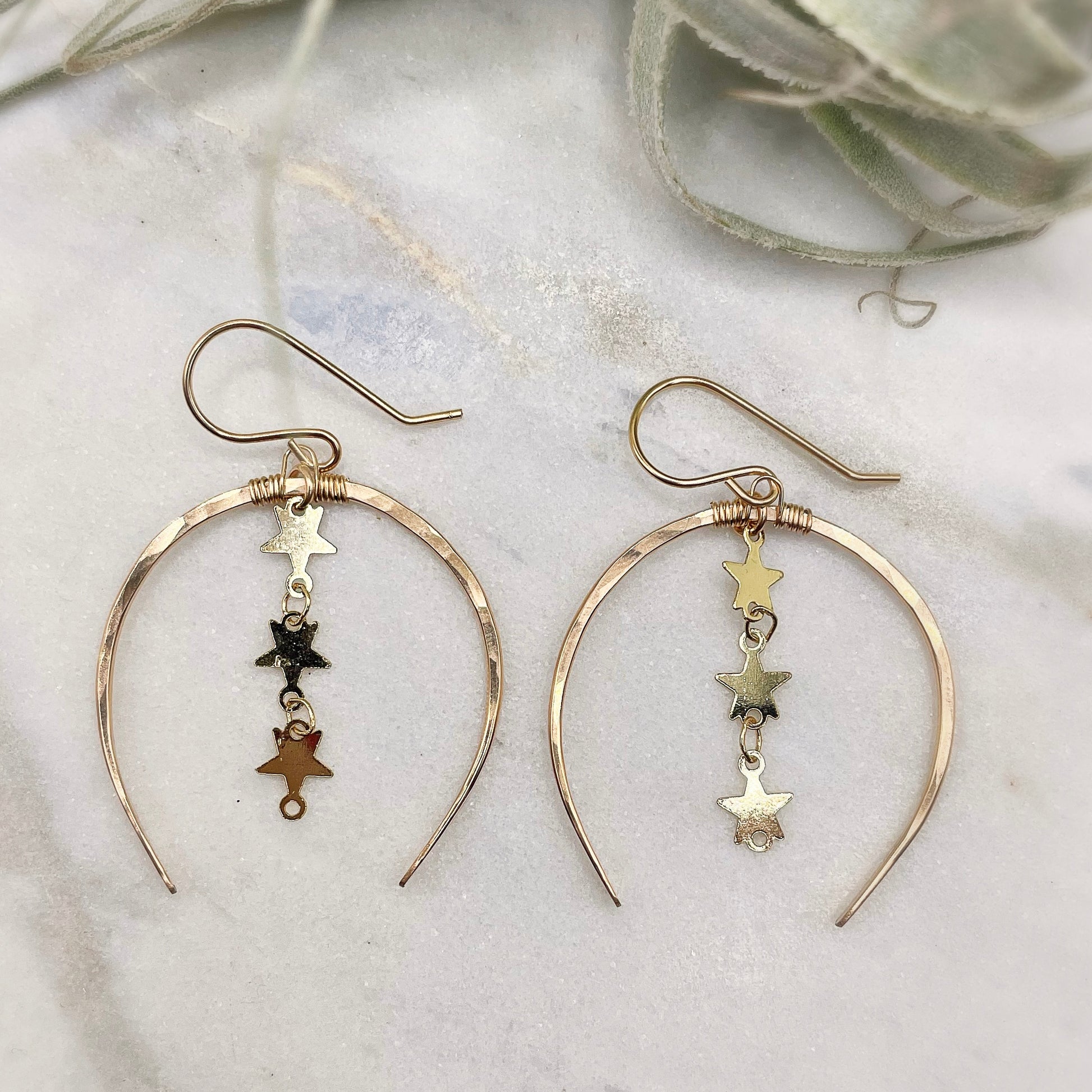 Starry Night Gold Luna Hoops - Blue Sky Feathers