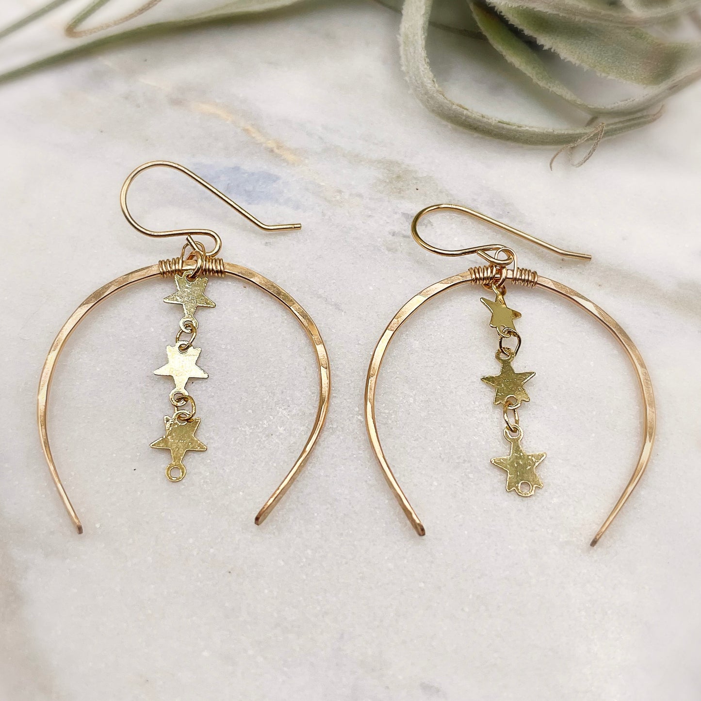 Starry Night Gold Luna Hoops - Blue Sky Feathers