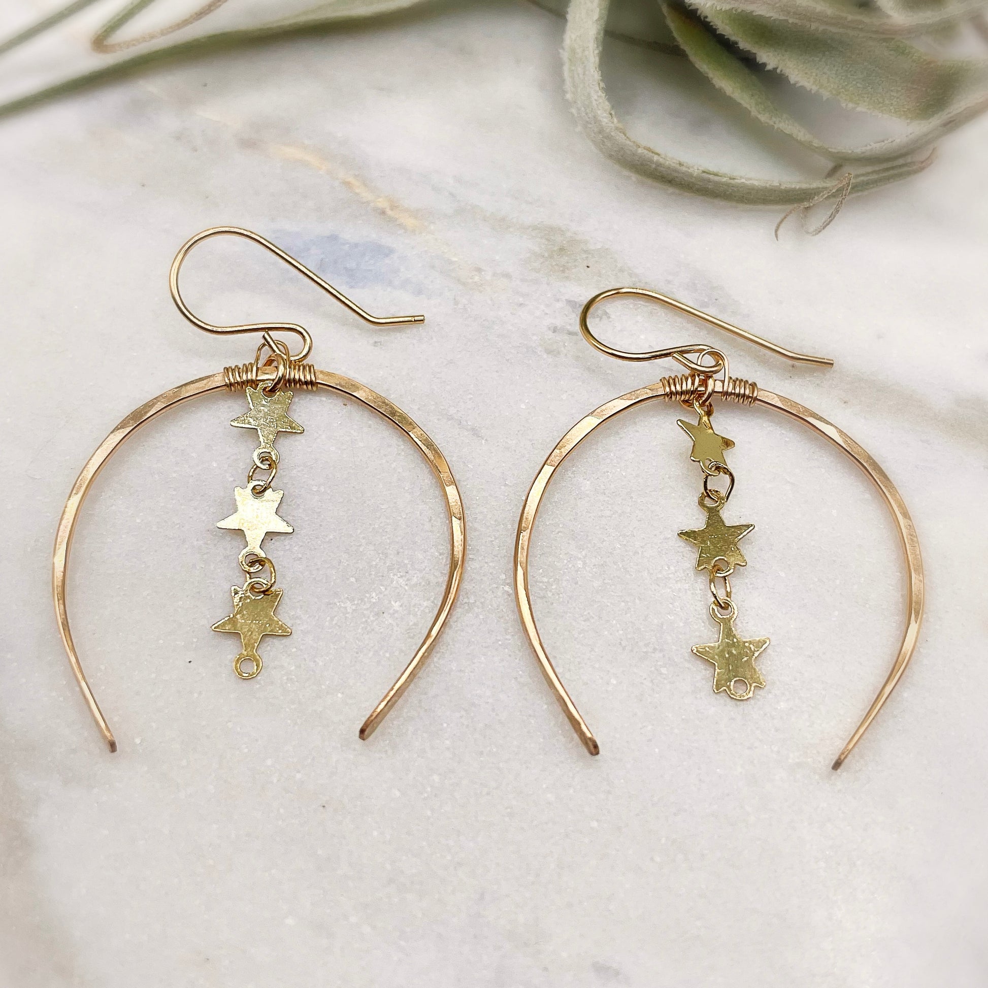 Starry Night Gold Luna Hoops - Blue Sky Feathers