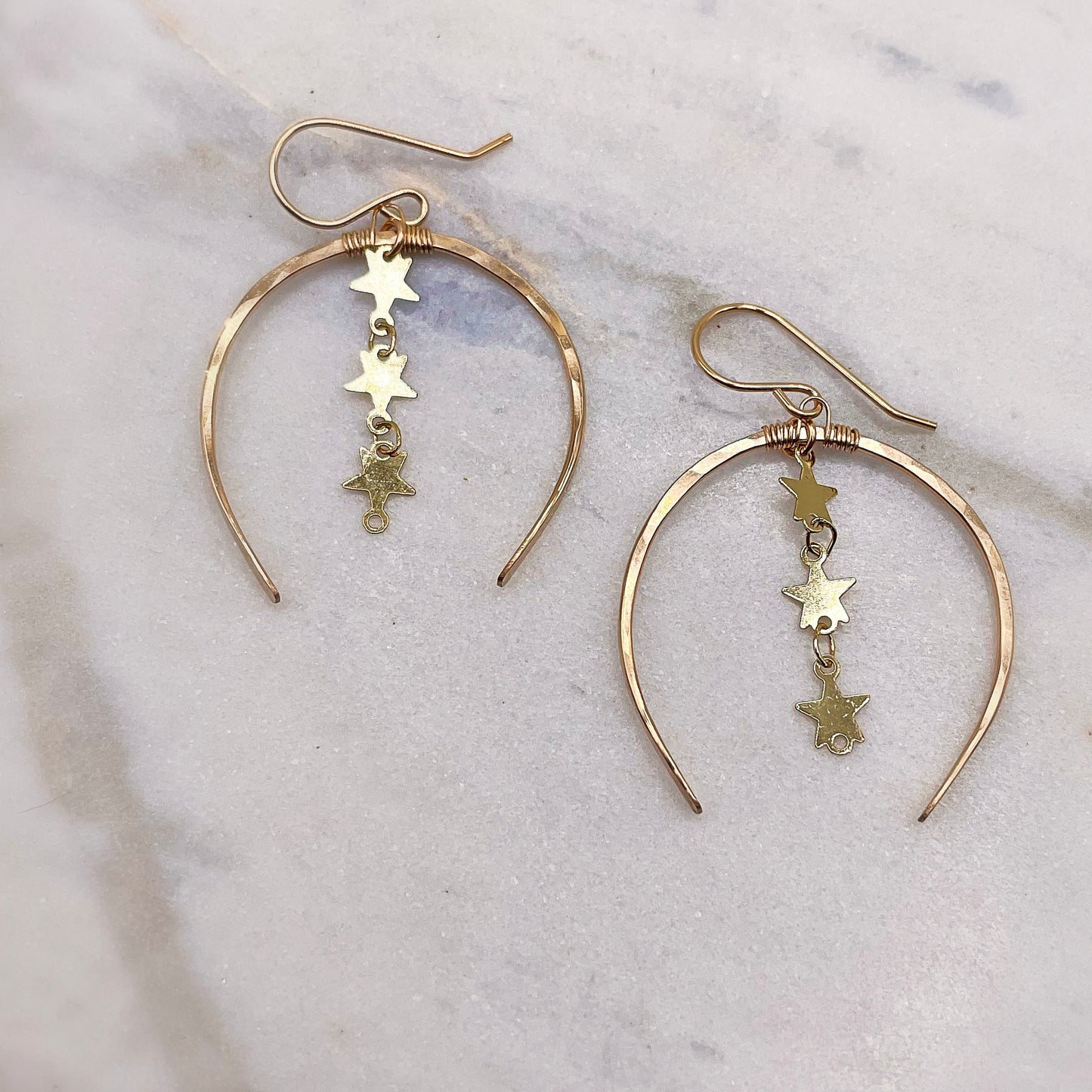 Starry Night Gold Luna Hoops - Blue Sky Feathers