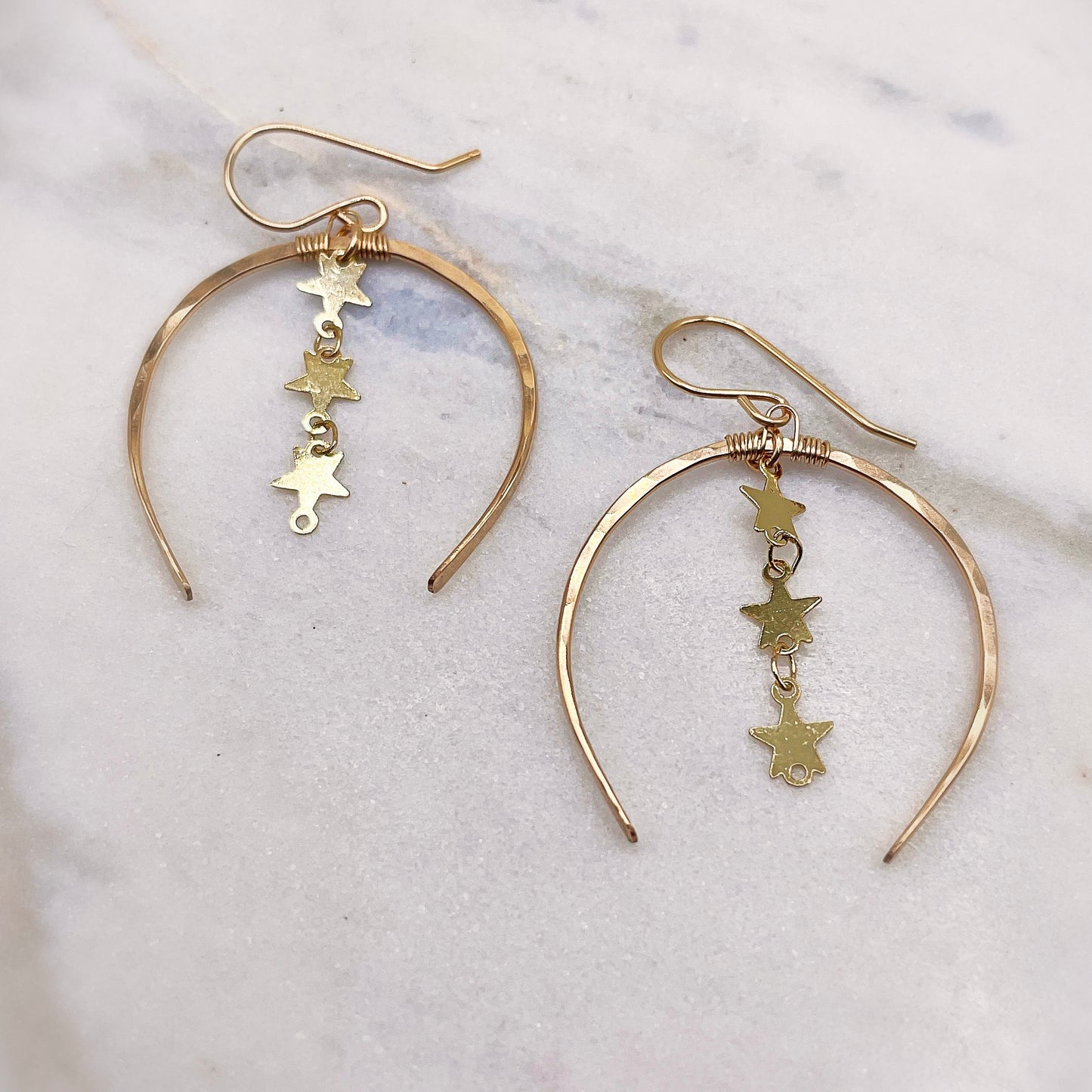 Starry Night Gold Luna Hoops - Blue Sky Feathers