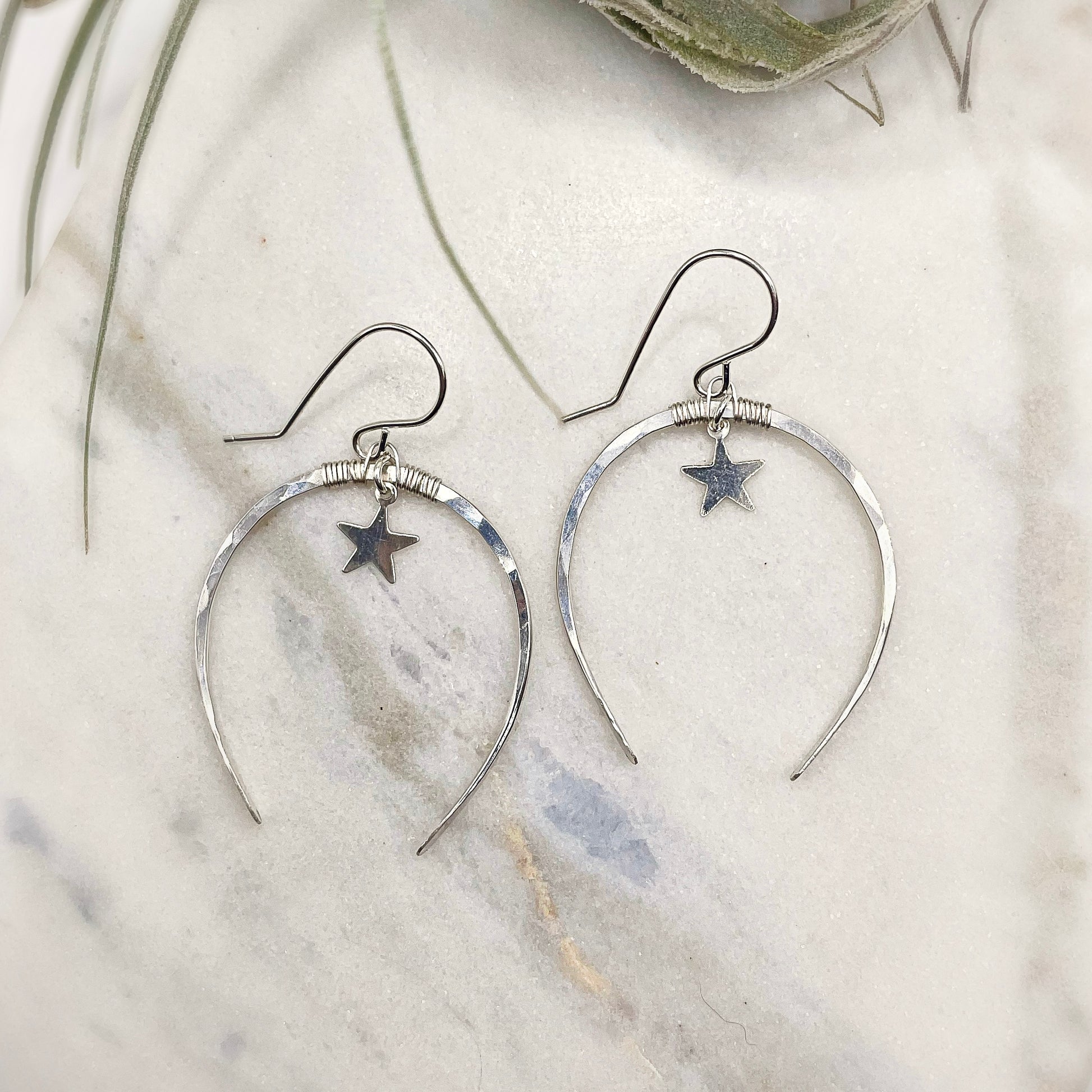Starry Night Silver Luna Hoops - Blue Sky Feathers