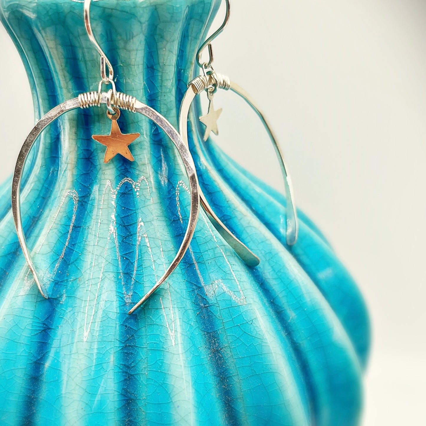 Starry Night Silver Luna Hoops - Blue Sky Feathers