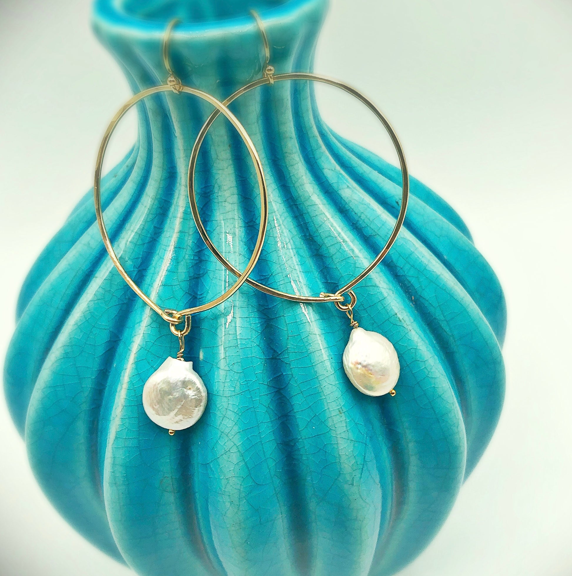 Capitola Pearl Hoops - Blue Sky Feathers