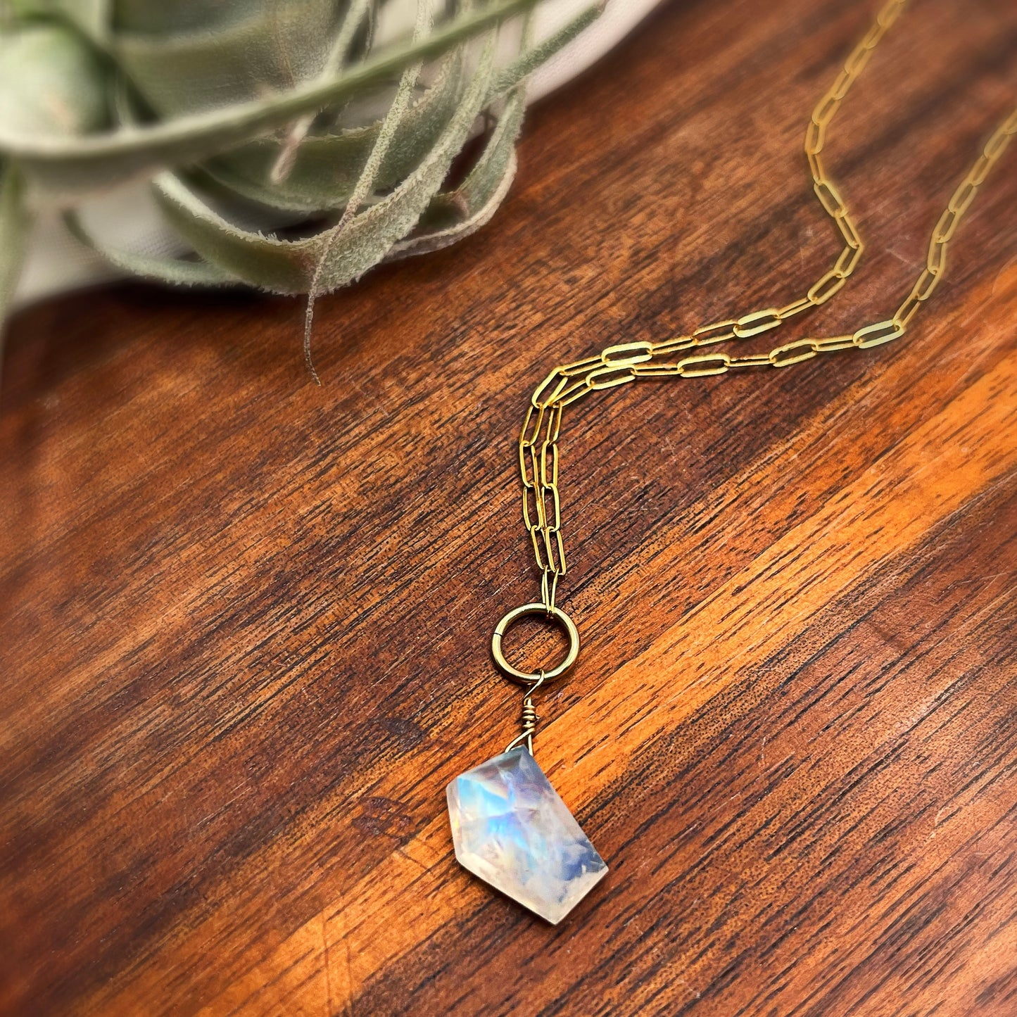 Rainbow Moonstone Paperclip Necklace