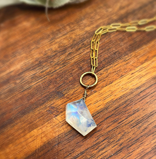 Rainbow Moonstone Paperclip Necklace