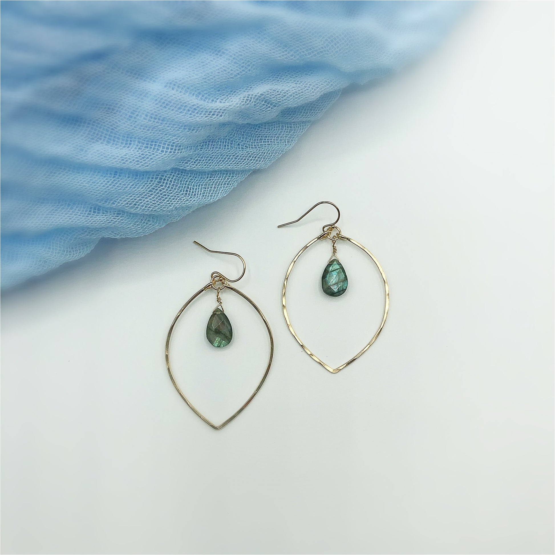 Labradorite Lotus Hoops - Blue Sky Feathers