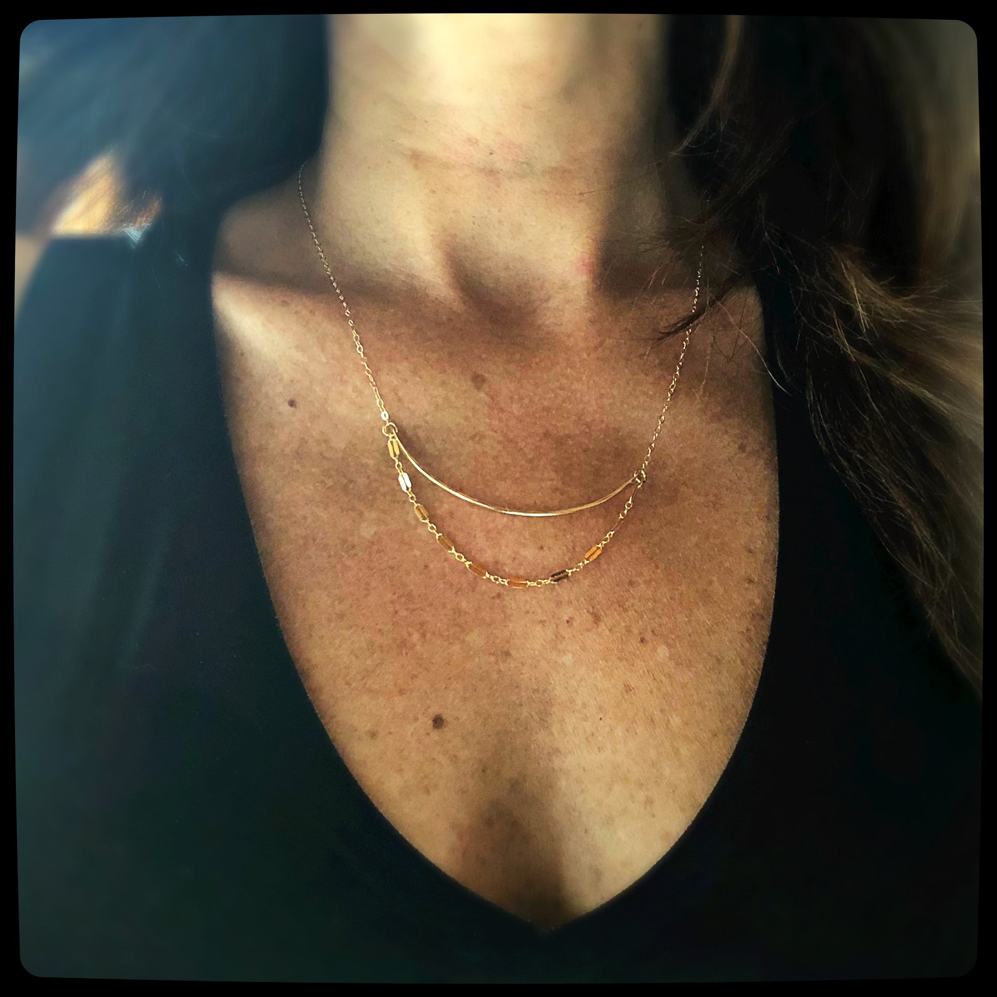 Sunrise Layered Necklace - Blue Sky Feathers