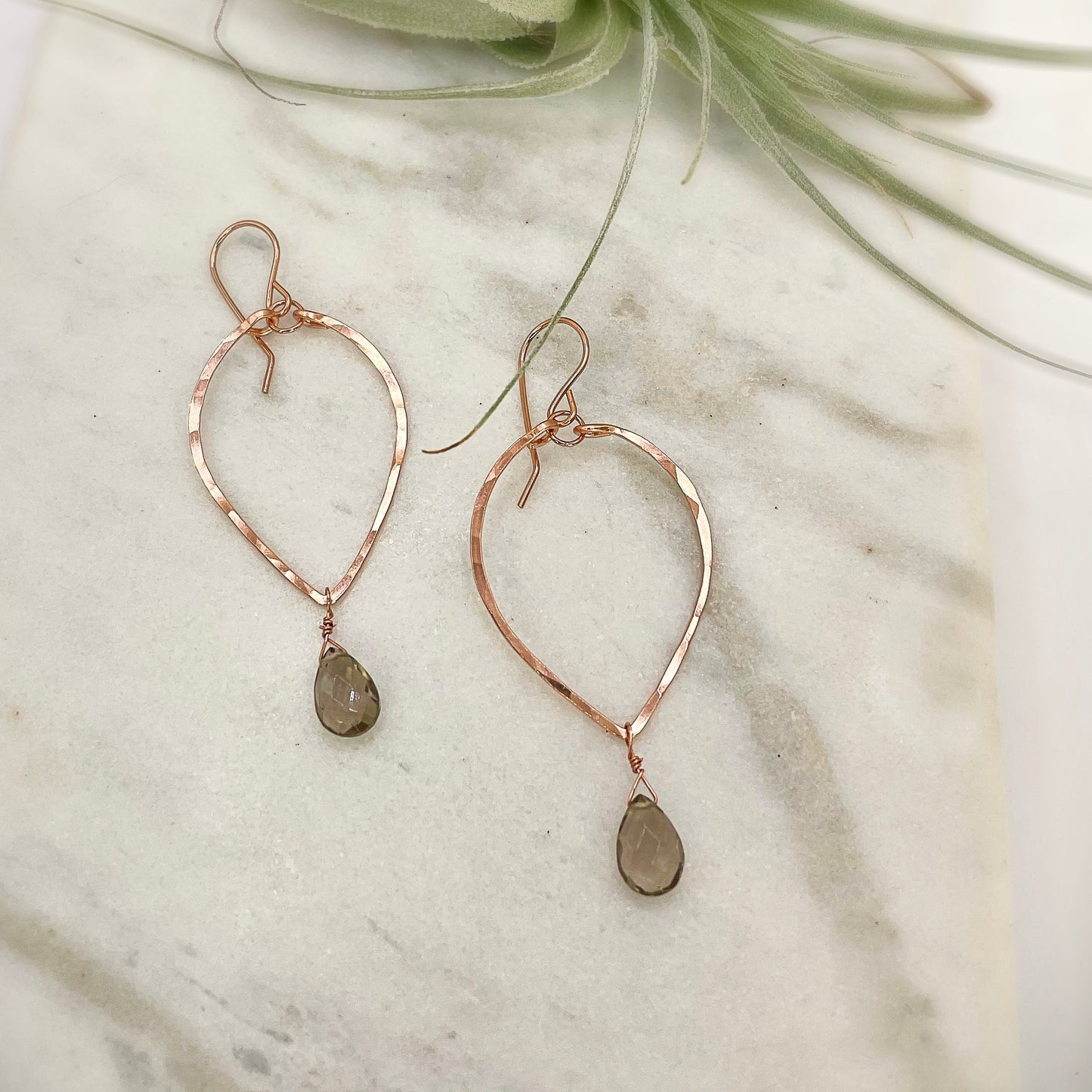 Fallen Leaf Smoky Quartz Hoops