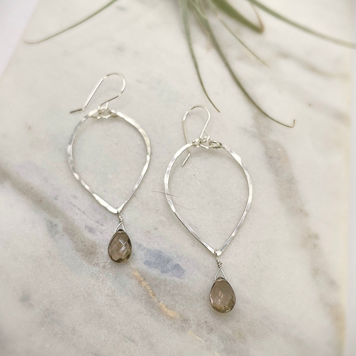 Fallen Leaf Smoky Quartz Hoops