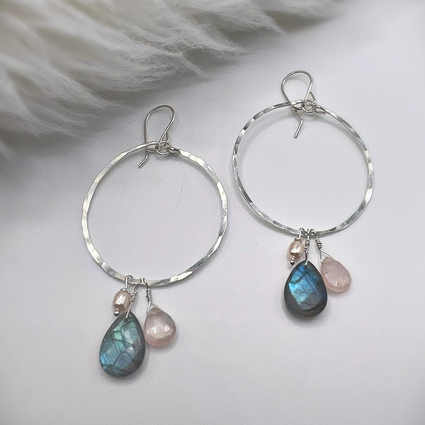 Labradorite Rose Quartz Hoops