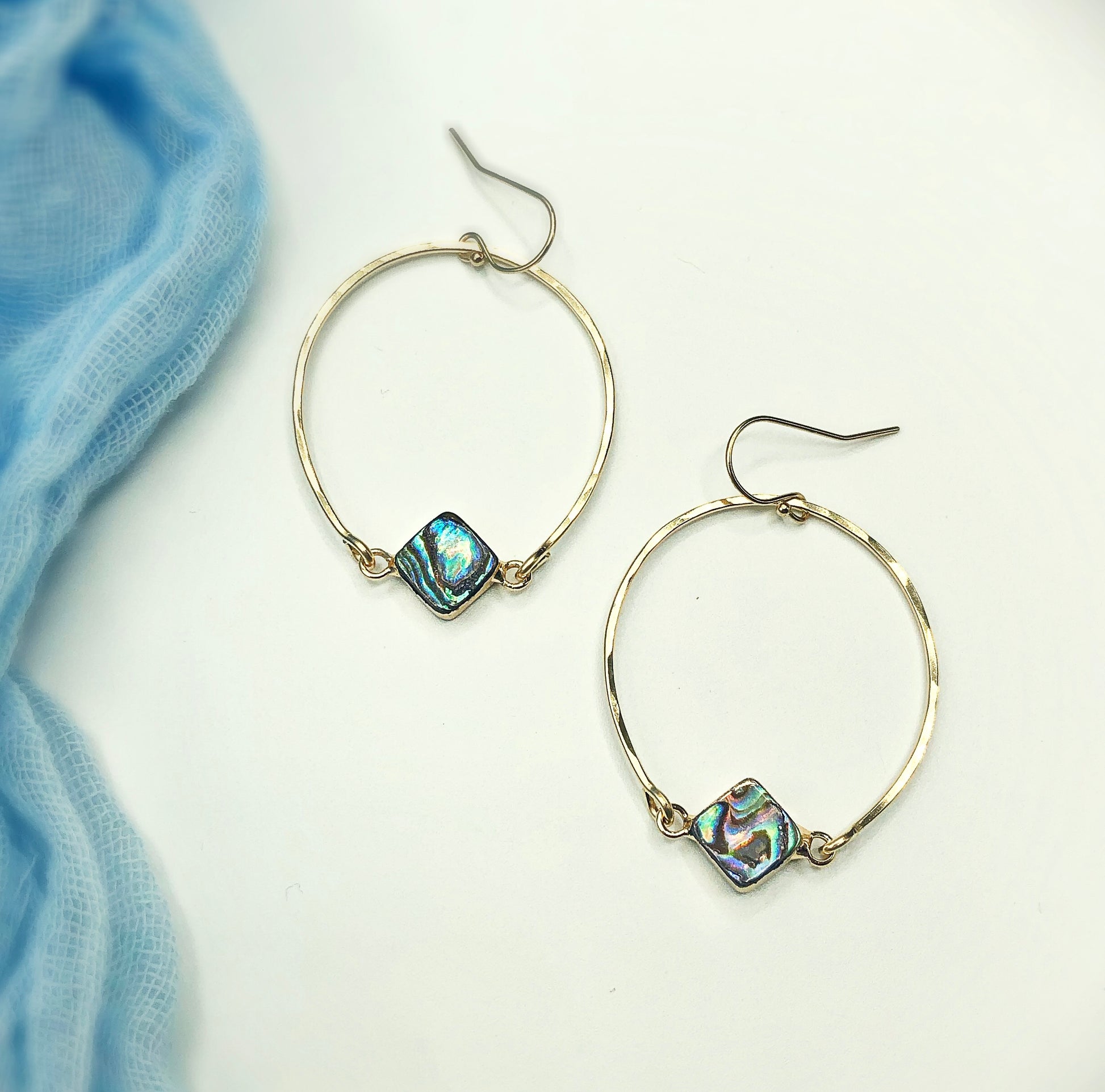 Beach Babe Abalone Small Hoops - Blue Sky Feathers