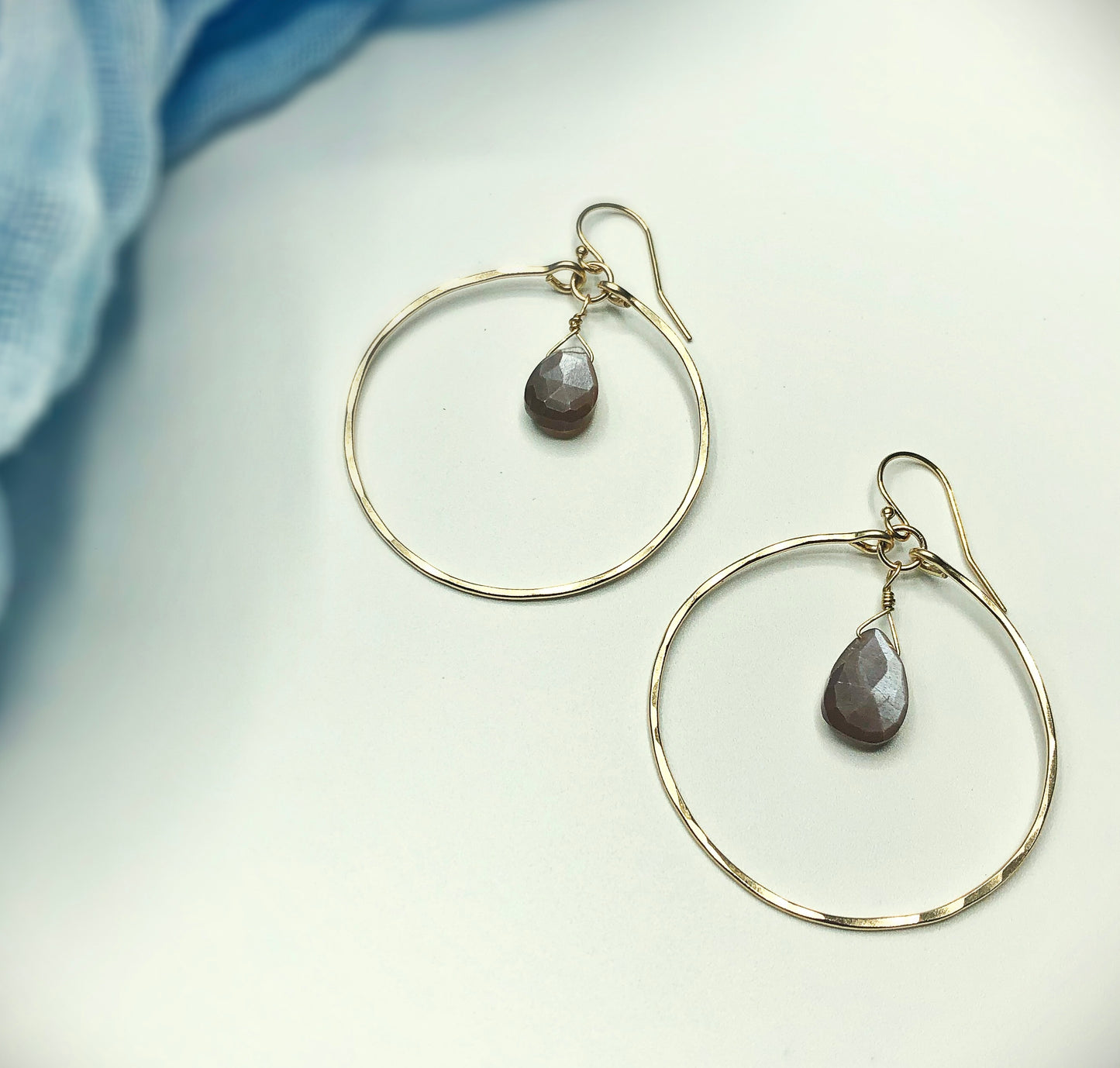 Chocolate Moonstone Hoops - Blue Sky Feathers